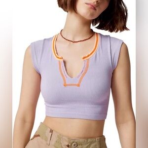 Out from Under Ribbed Crop Top in Lavender with Orange Details XS/S
